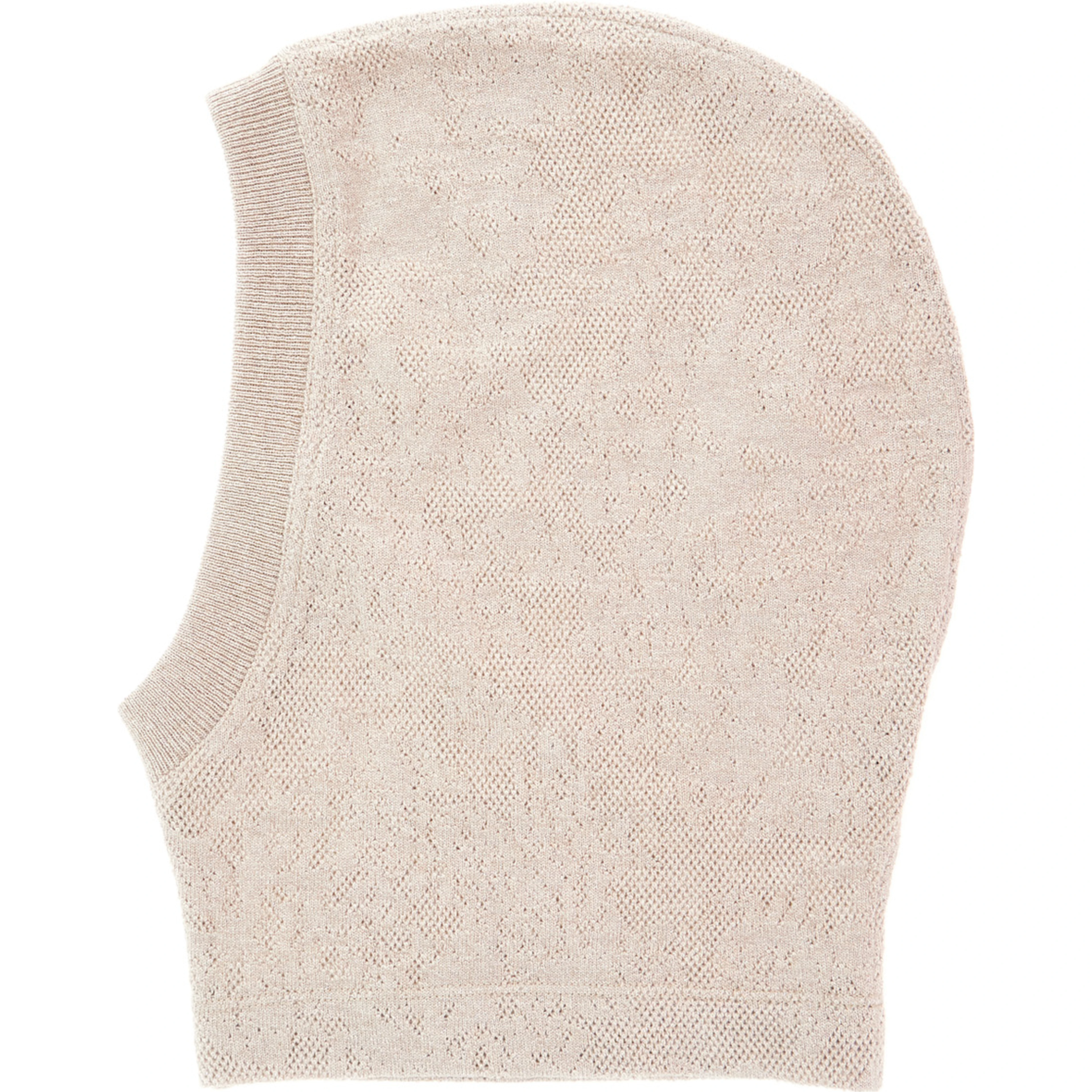 Beige balaclava hat with ribbed edges in wool blend for women
