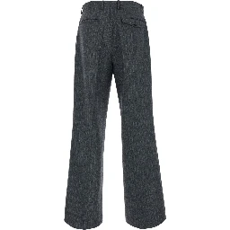 Herringbone Wool Trousers with Pleats and Wide Leg Gray for Men