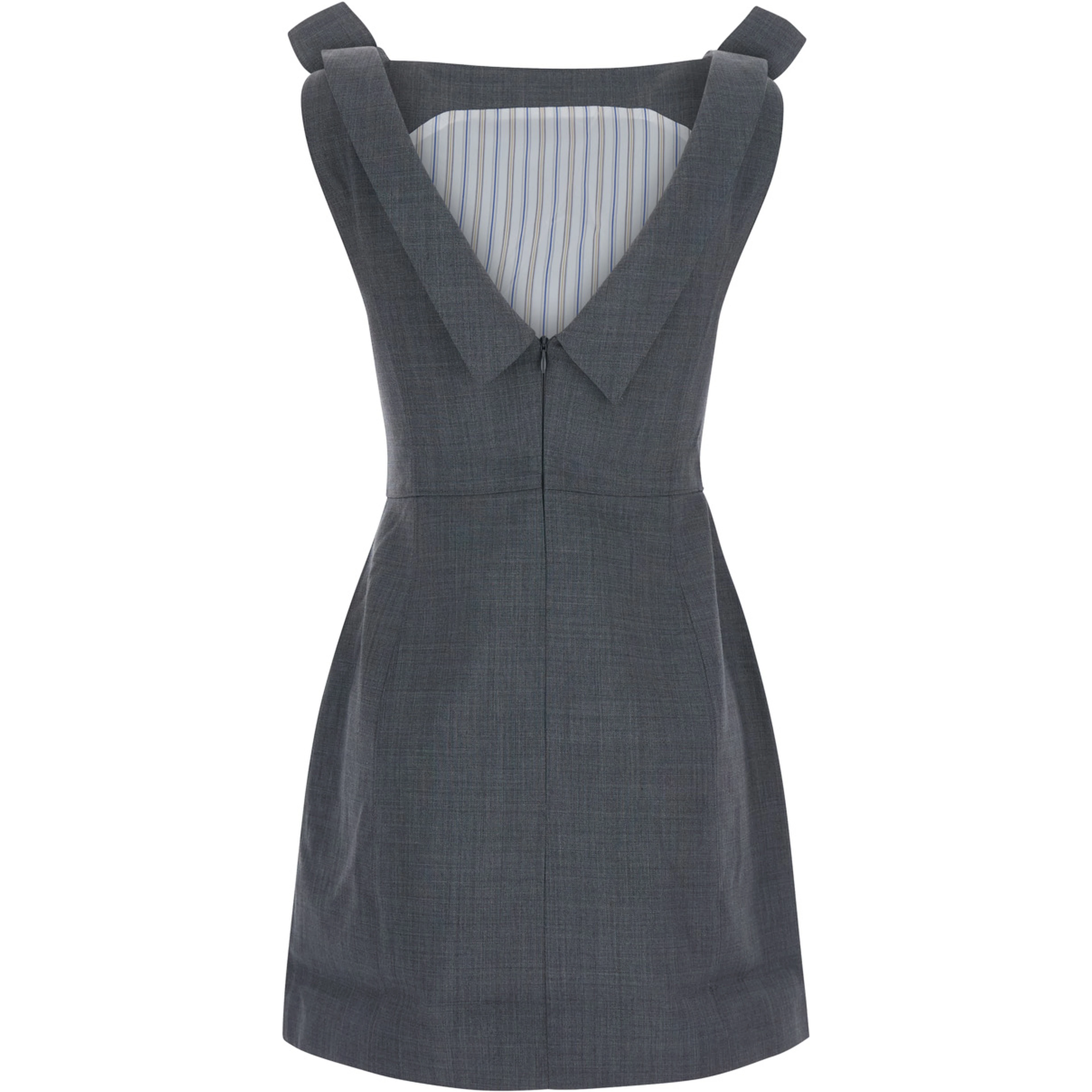Grey dress with bow straps in wool blend for women