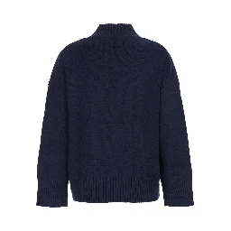 WOMEN MOCK NECK PULLOVER 5GG with high collar and long sleeves in blue Cashmere