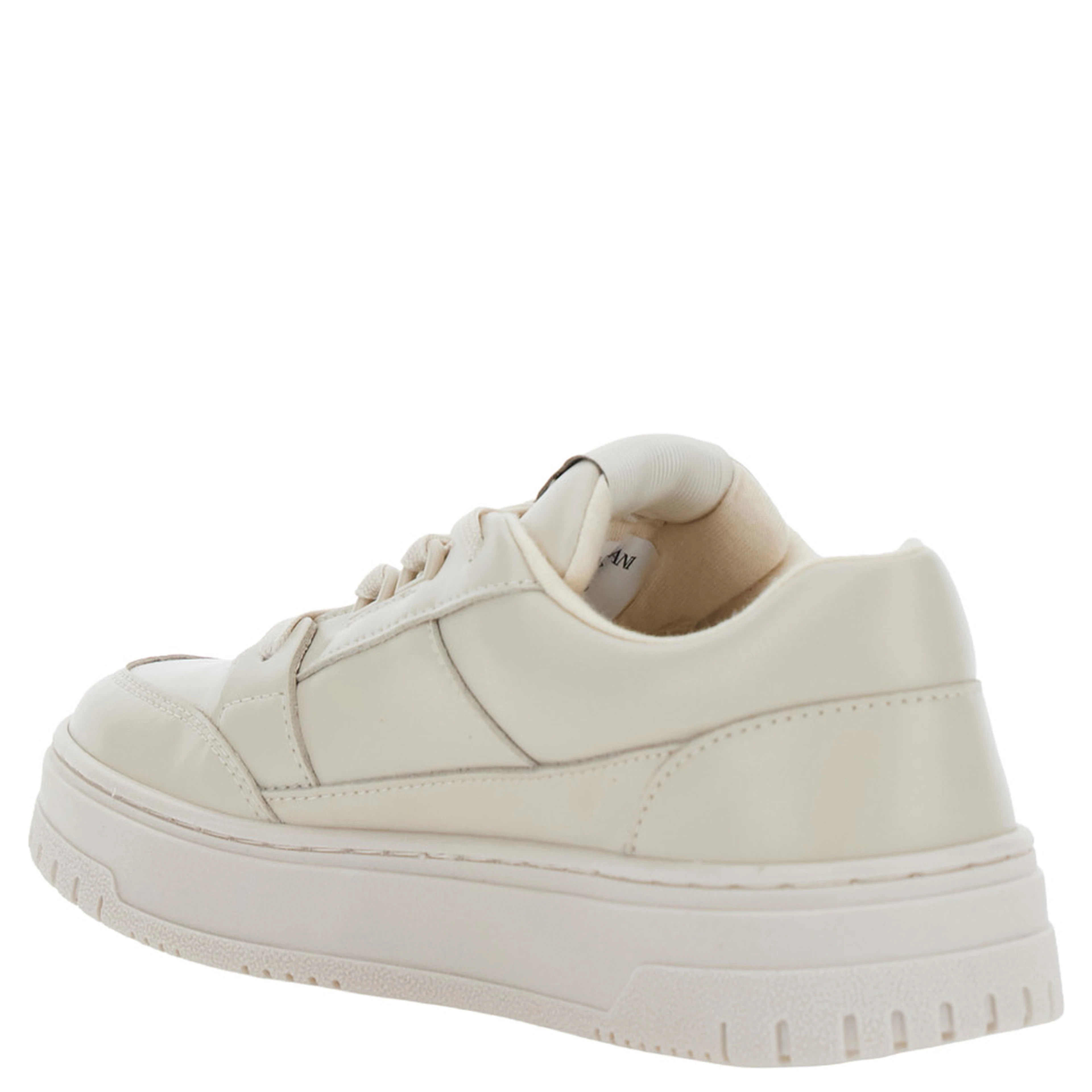 Beige Low Top Sneakers with Logo Patch on the Tongue in Leather Boy