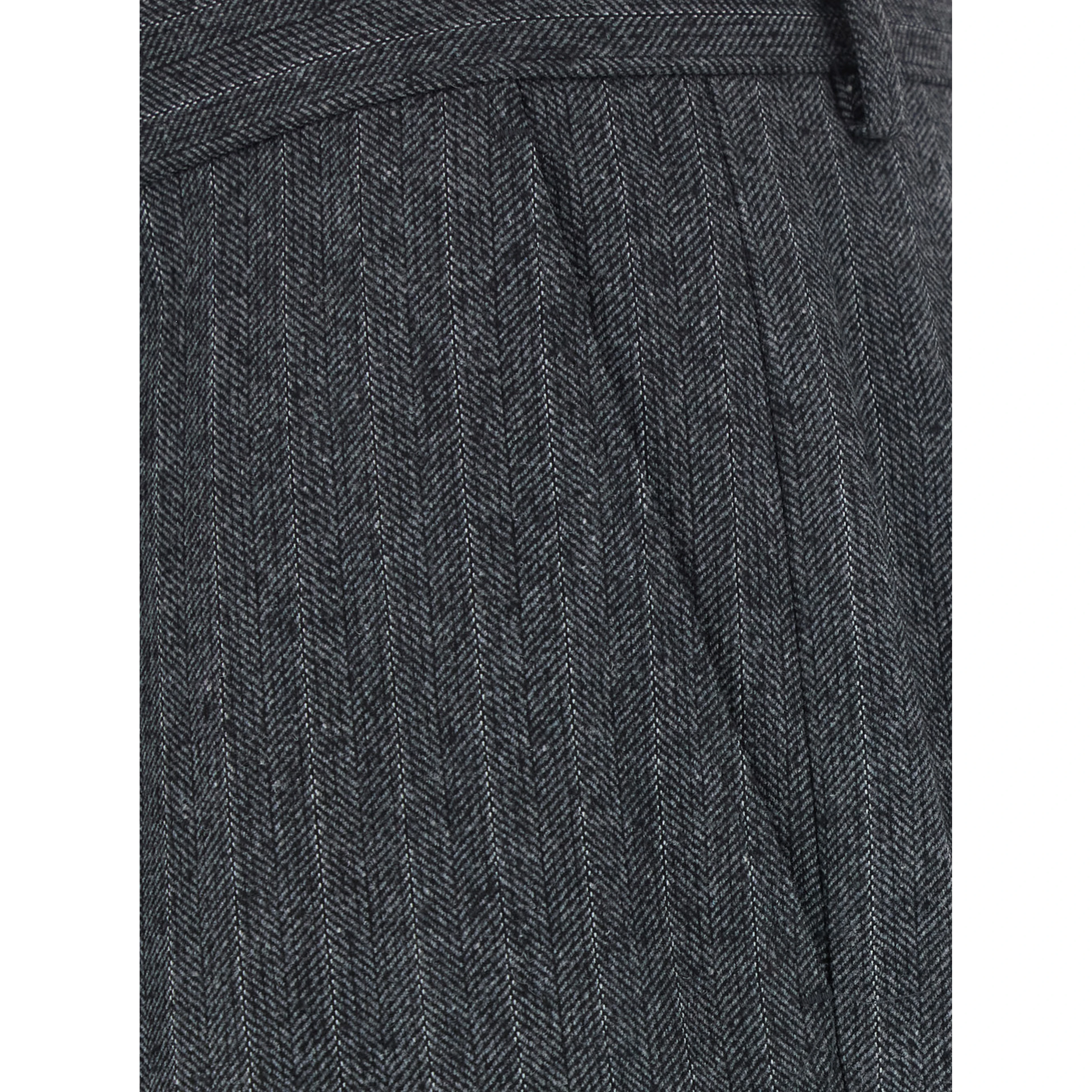 Herringbone Wool Trousers with Pleats and Wide Leg Gray for Men