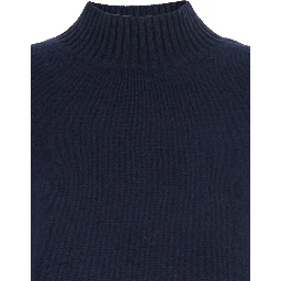 WOMEN MOCK NECK PULLOVER 5GG with high collar and long sleeves in blue Cashmere