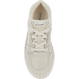 Beige Low Top Sneakers with Logo Patch on the Tongue in Leather Boy