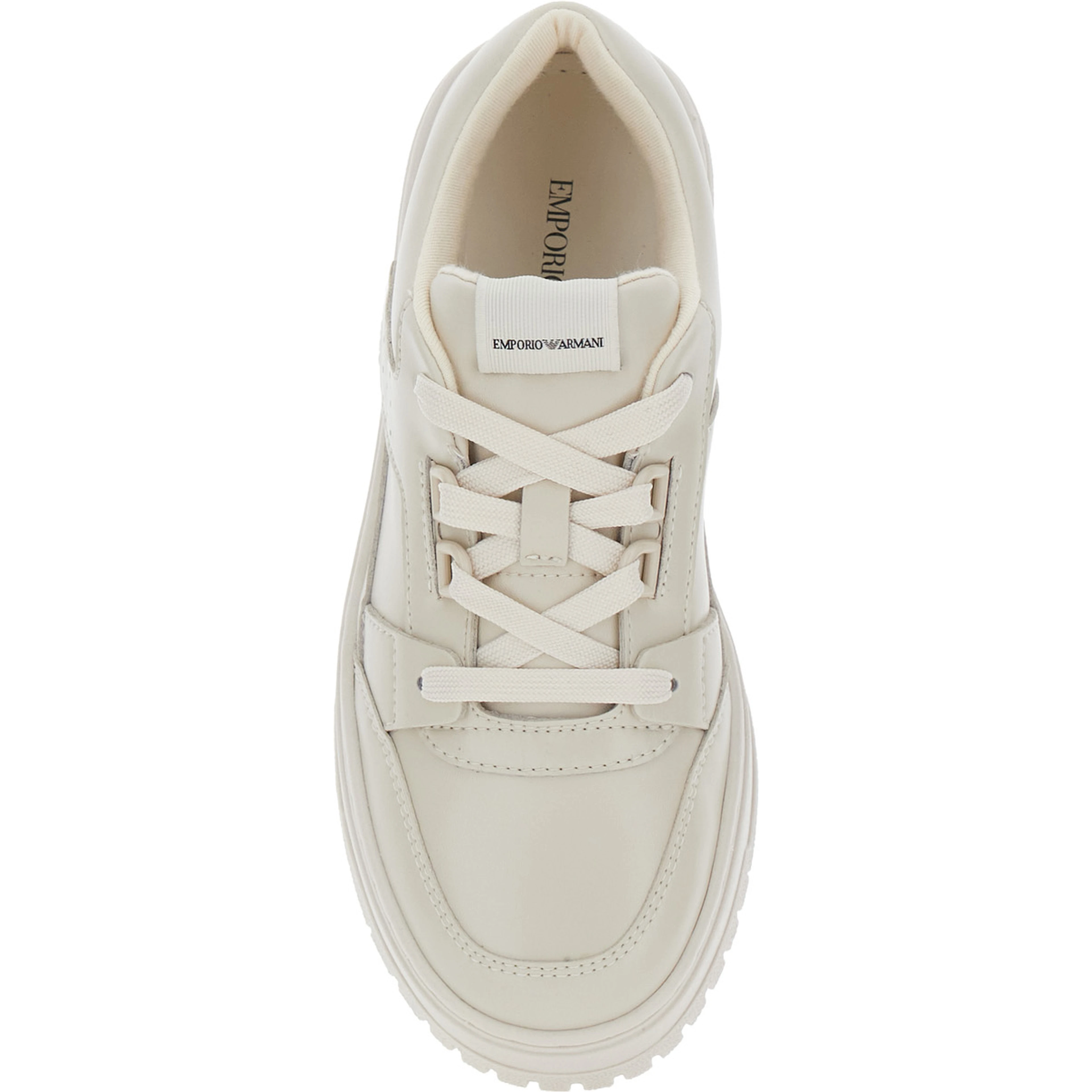 Beige Low Top Sneakers with Logo Patch on the Tongue in Leather Boy