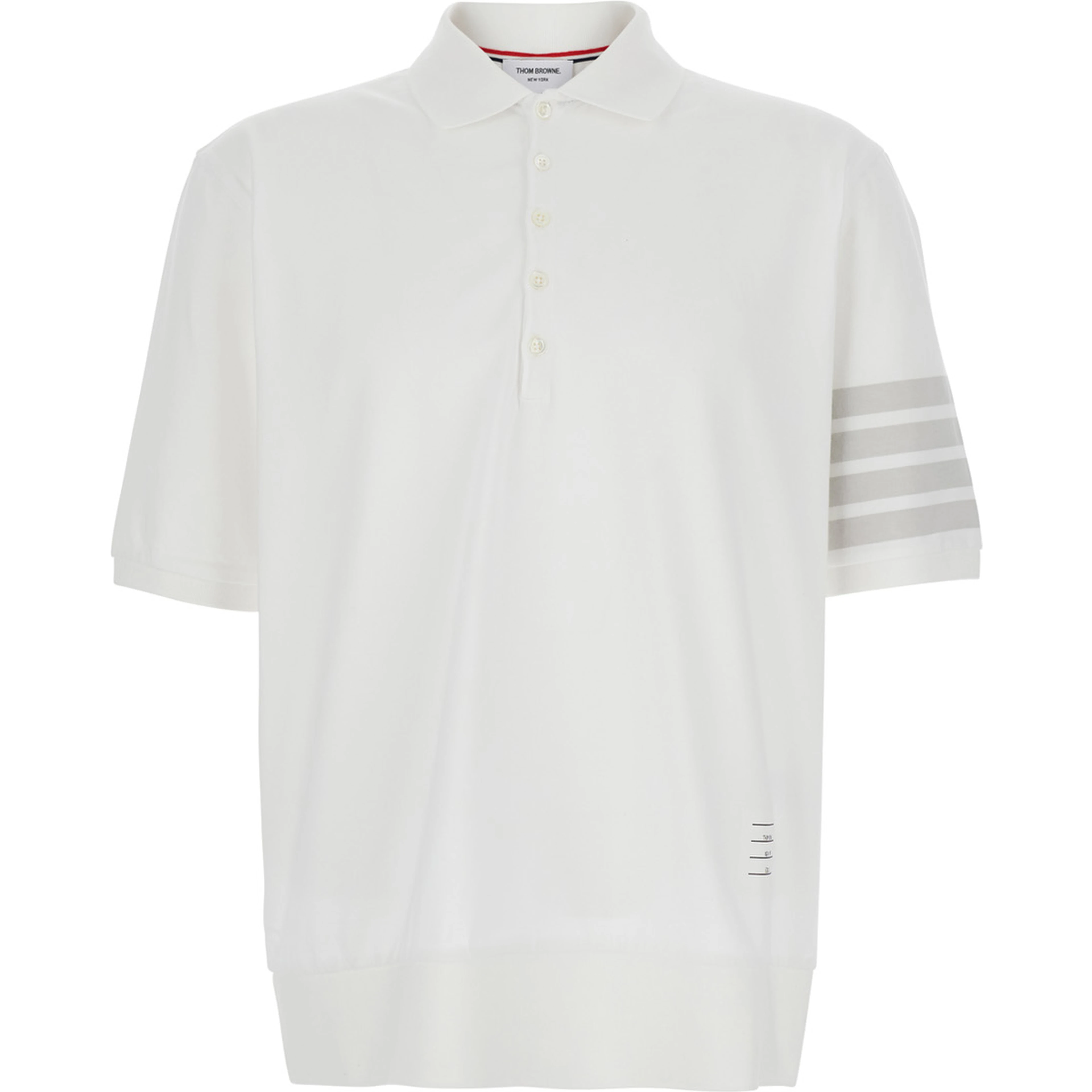 White Polo with Classic Collar and 4-Bar Detail on Sleeve in Cotton for Men