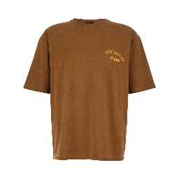 Brown Crew Neck T-shirt with Logo Print on the Front in Cotton for Men