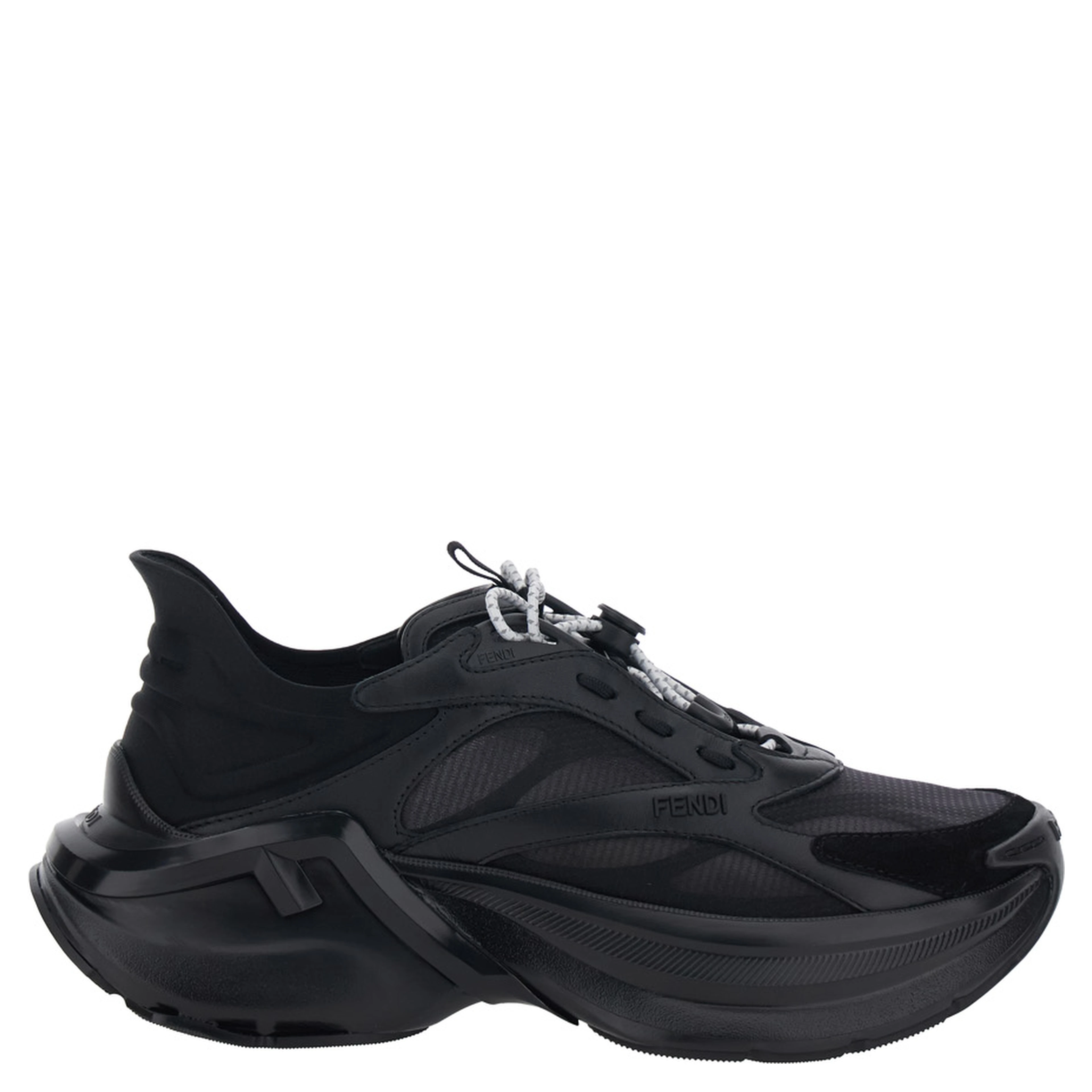 Black Sneaker F-Light Low Top with FF Motif on the Side and Chunky Sole in Mesh and Leather for Women
