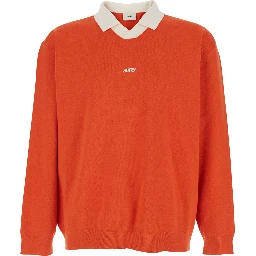 Orange Polo Collar Sweater with Logo In Cotton Blend for Men