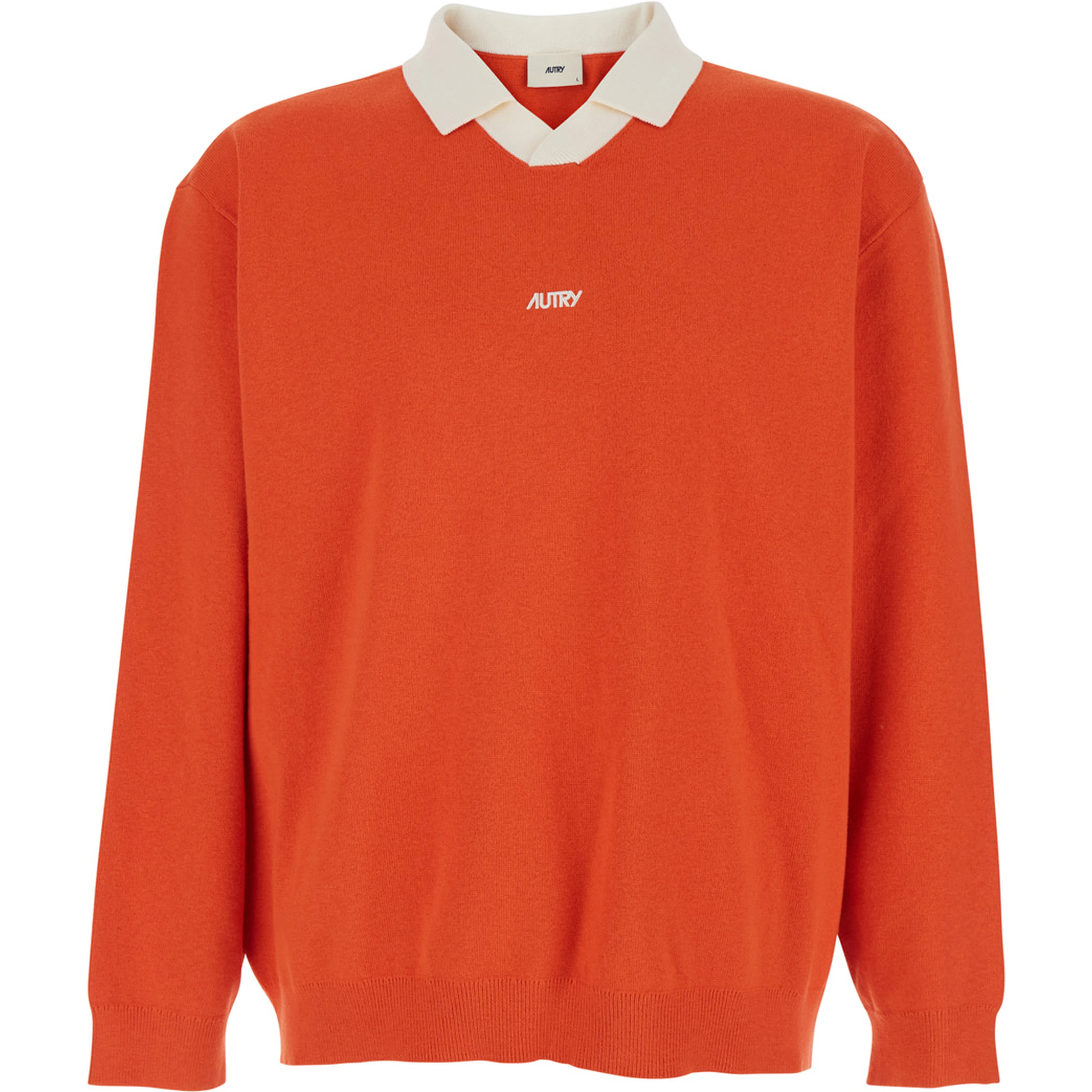Orange Polo Collar Sweater with Logo In Cotton Blend for Men