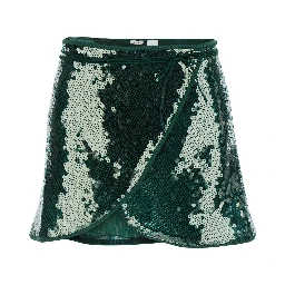 Marylin Green Skirt with knot at the waist and all-over strass in Tech Fabric Woman