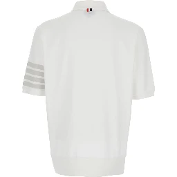 White Polo with Classic Collar and 4-Bar Detail on Sleeve in Cotton for Men