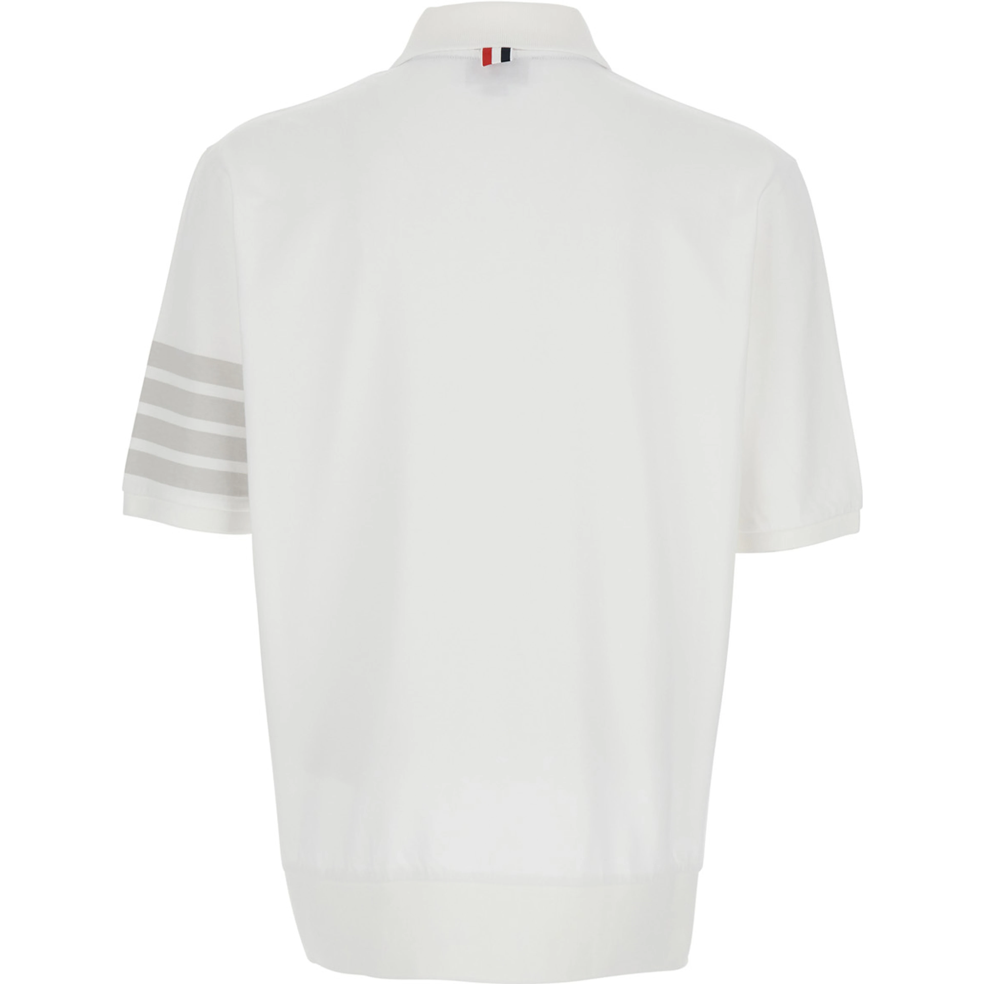 White Polo with Classic Collar and 4-Bar Detail on Sleeve in Cotton for Men