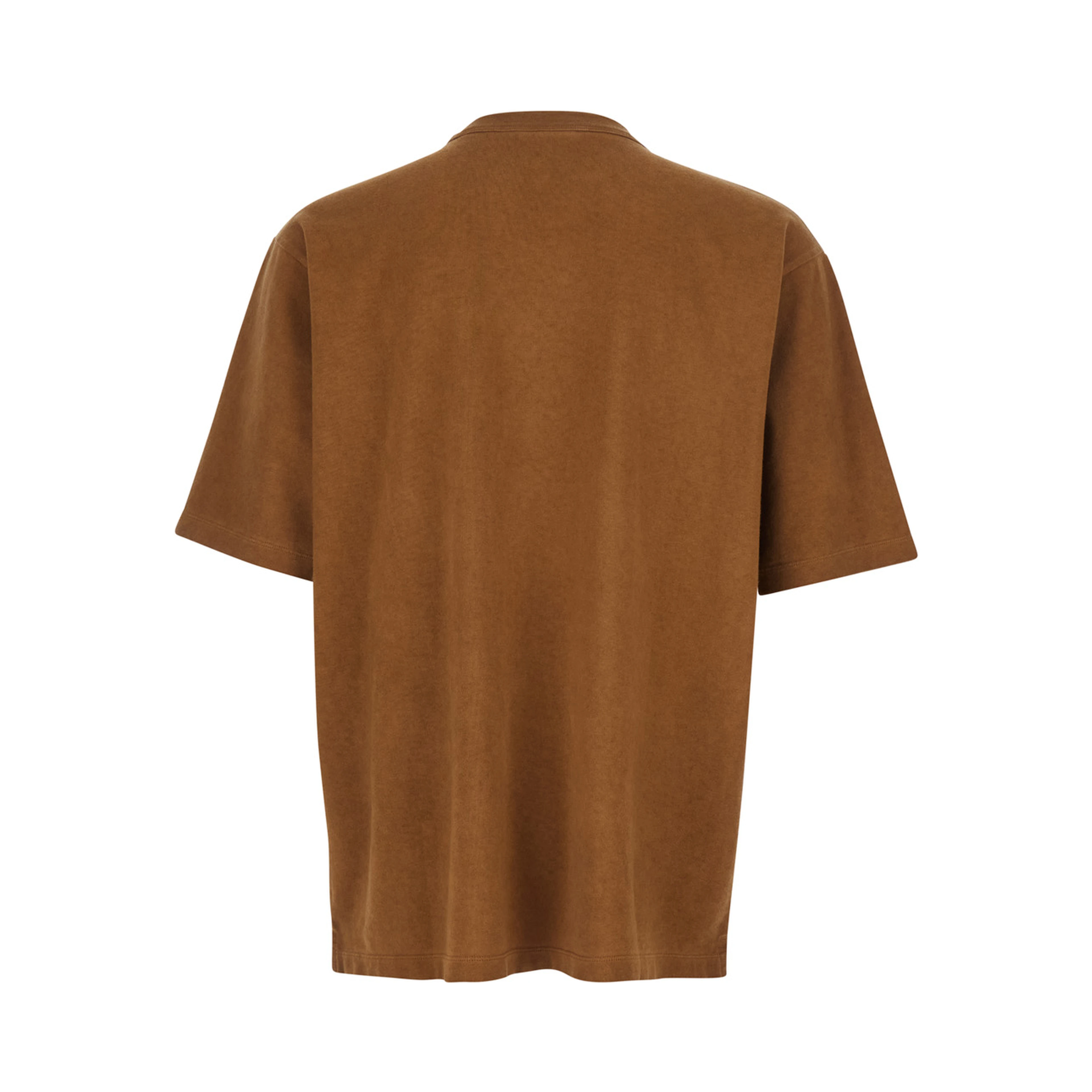 Brown Crew Neck T-shirt with Logo Print on the Front in Cotton for Men