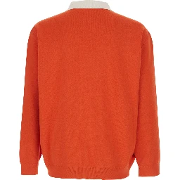 Orange Polo Collar Sweater with Logo In Cotton Blend for Men