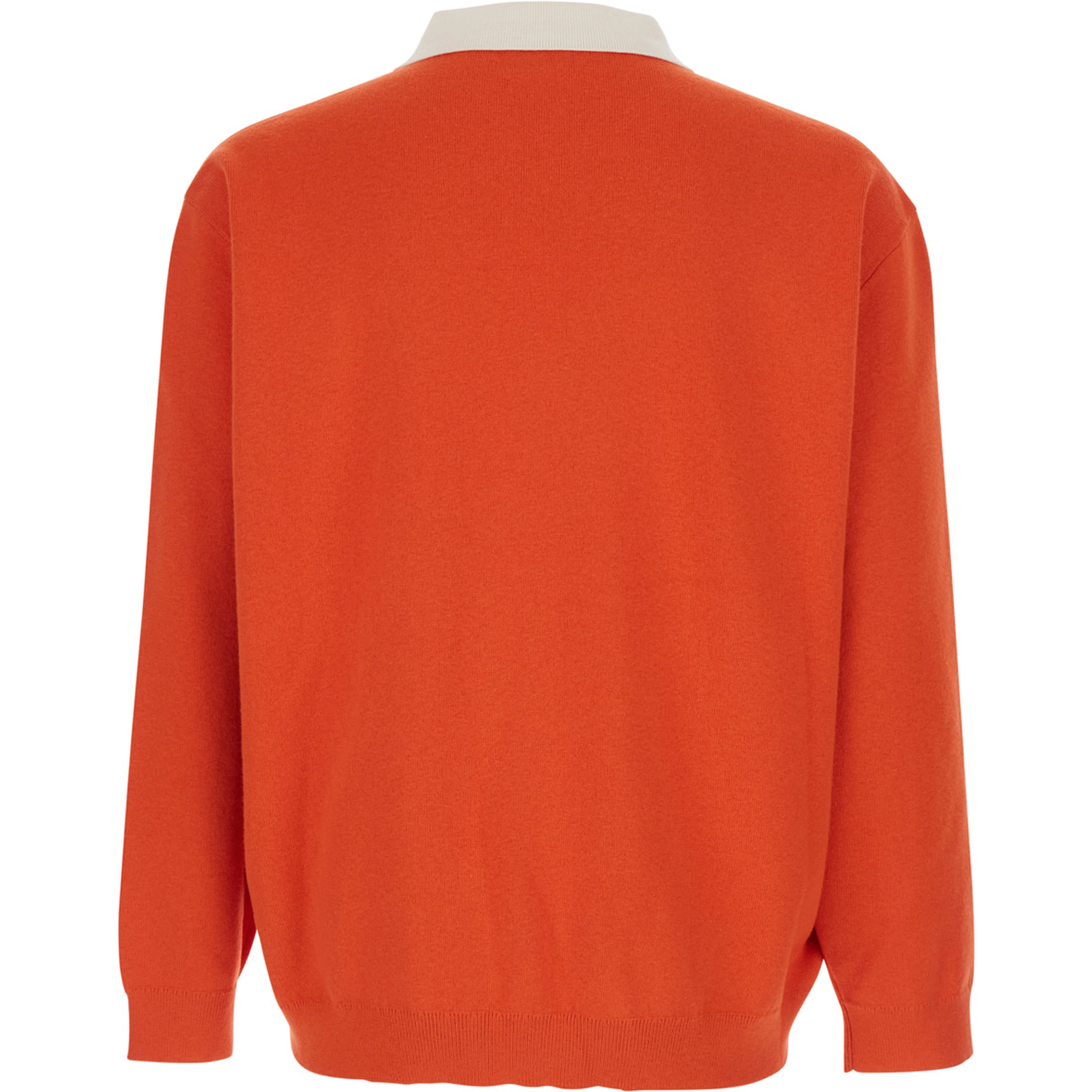Orange Polo Collar Sweater with Logo In Cotton Blend for Men