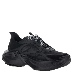 Black Sneaker F-Light Low Top with FF Motif on the Side and Chunky Sole in Mesh and Leather for Women