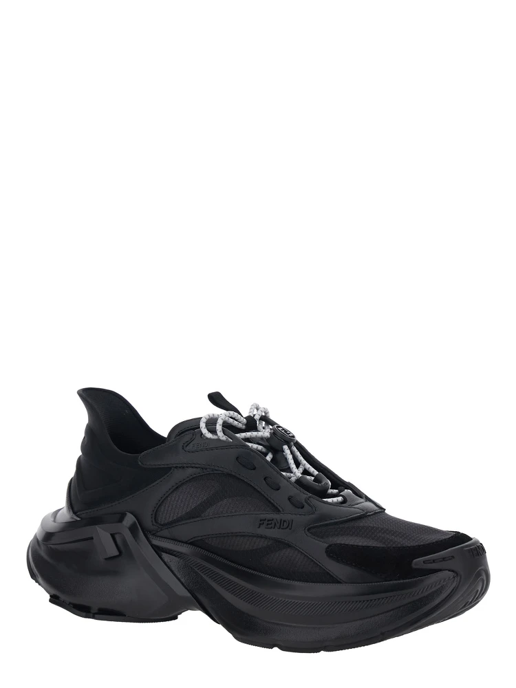 Black Sneaker F-Light Low Top with FF Motif on the Side and Chunky Sole in Mesh and Leather for Women alternative