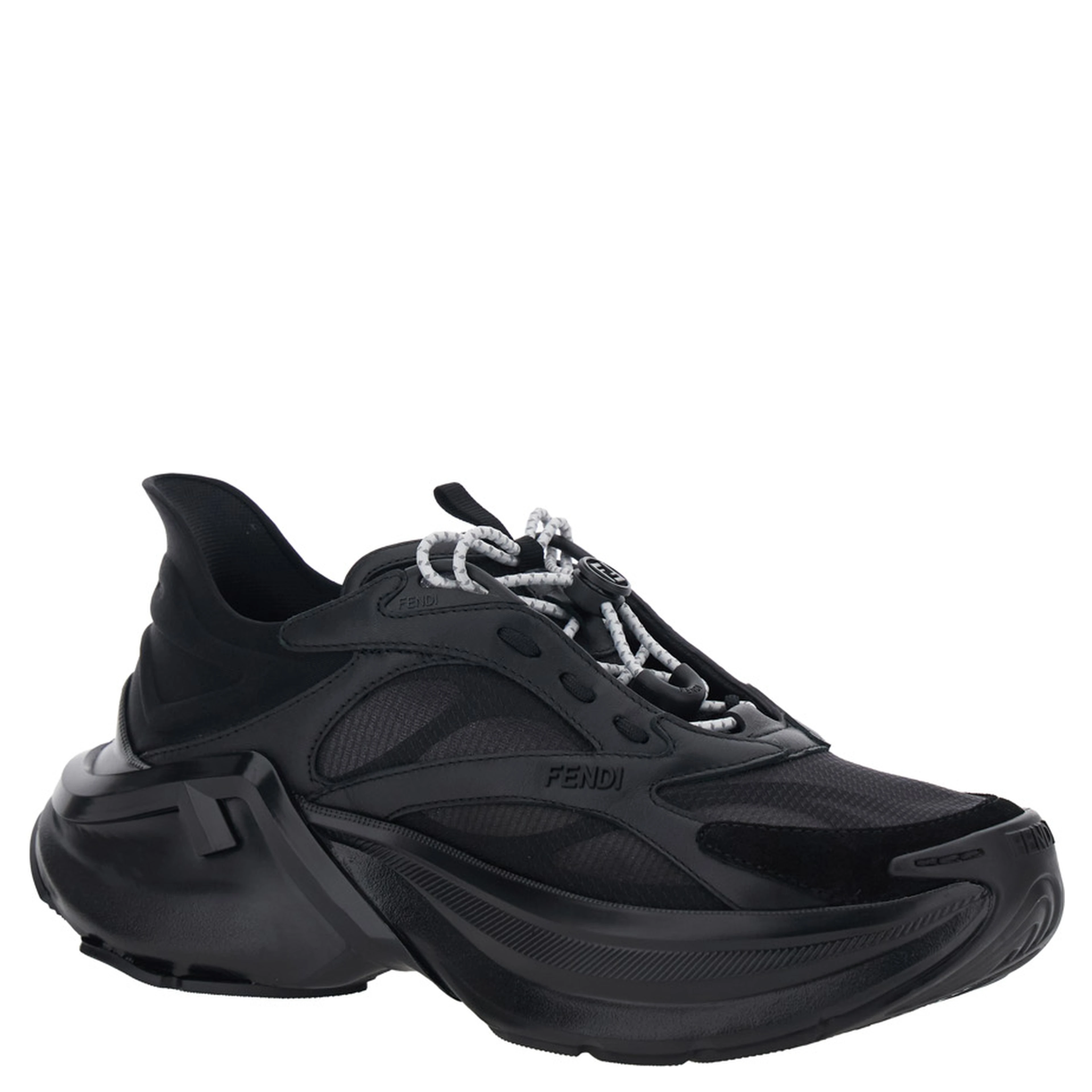 Black Sneaker F-Light Low Top with FF Motif on the Side and Chunky Sole in Mesh and Leather for Women