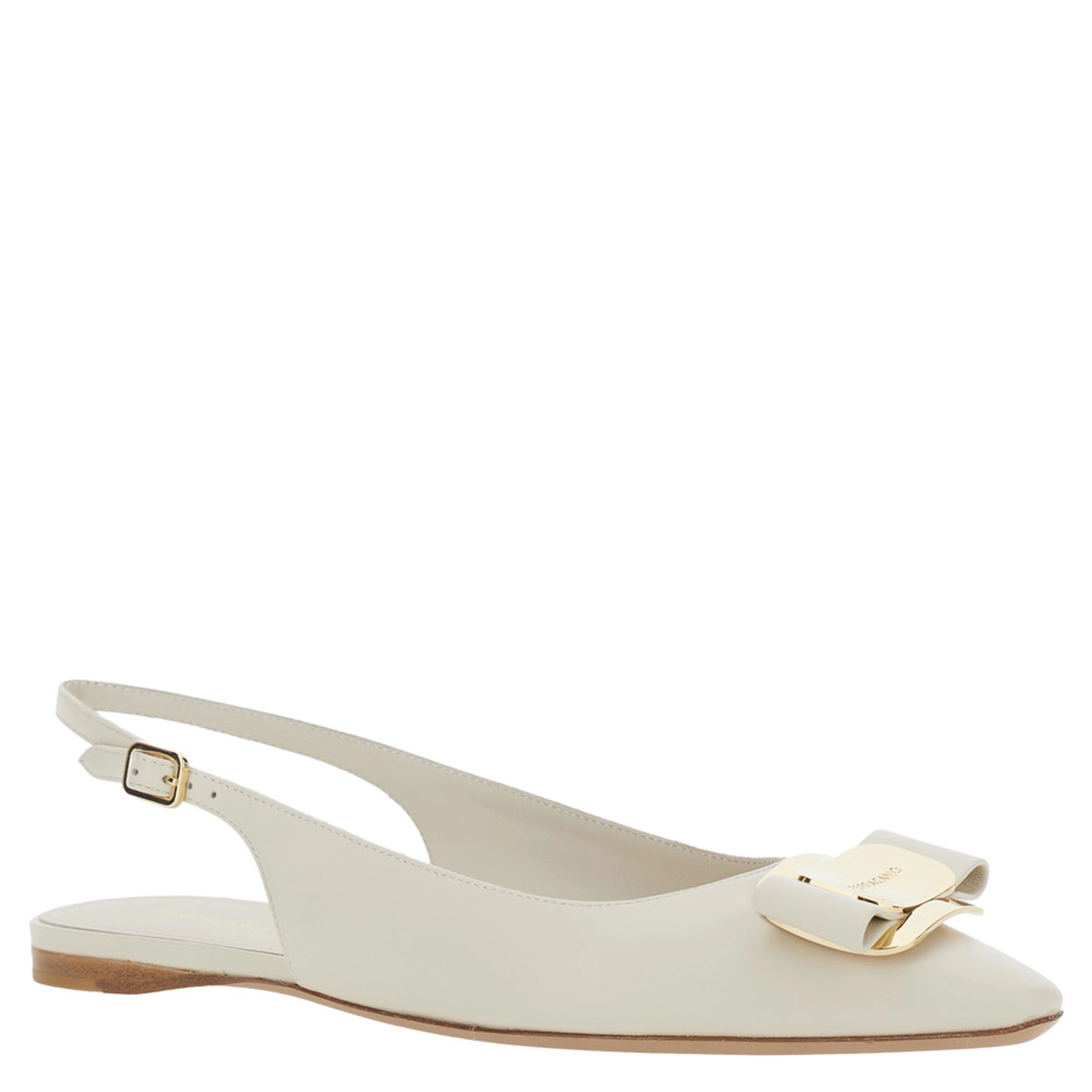 White Zelmi Slingback Ballet Shoes with Logo Plate on the Front In Leather for Women