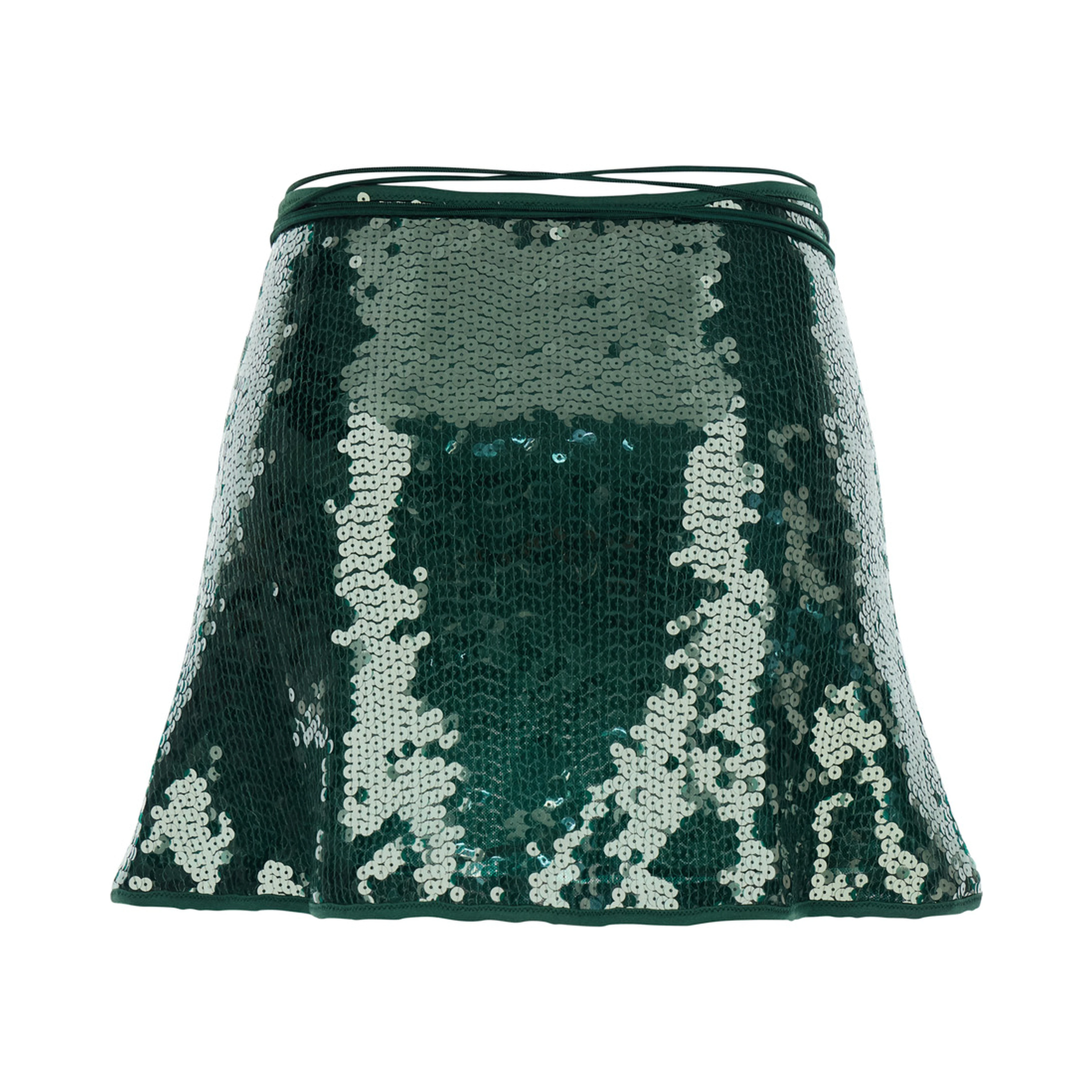 Marylin Green Skirt with knot at the waist and all-over strass in Tech Fabric Woman
