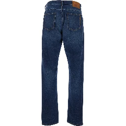 Blue Jeans with Belt Loops and Logo Patch on the Back for Men