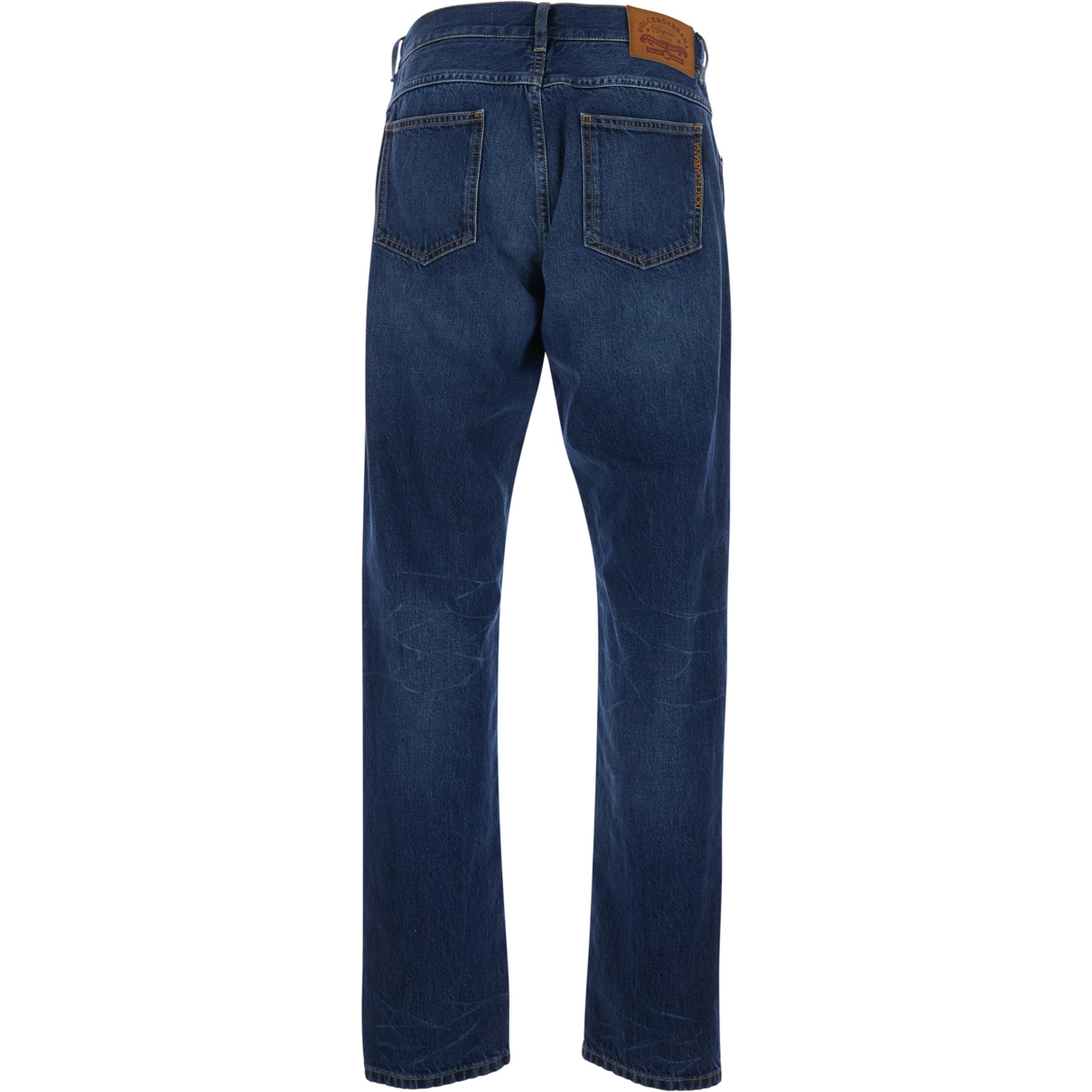 Blue Jeans with Belt Loops and Logo Patch on the Back for Men
