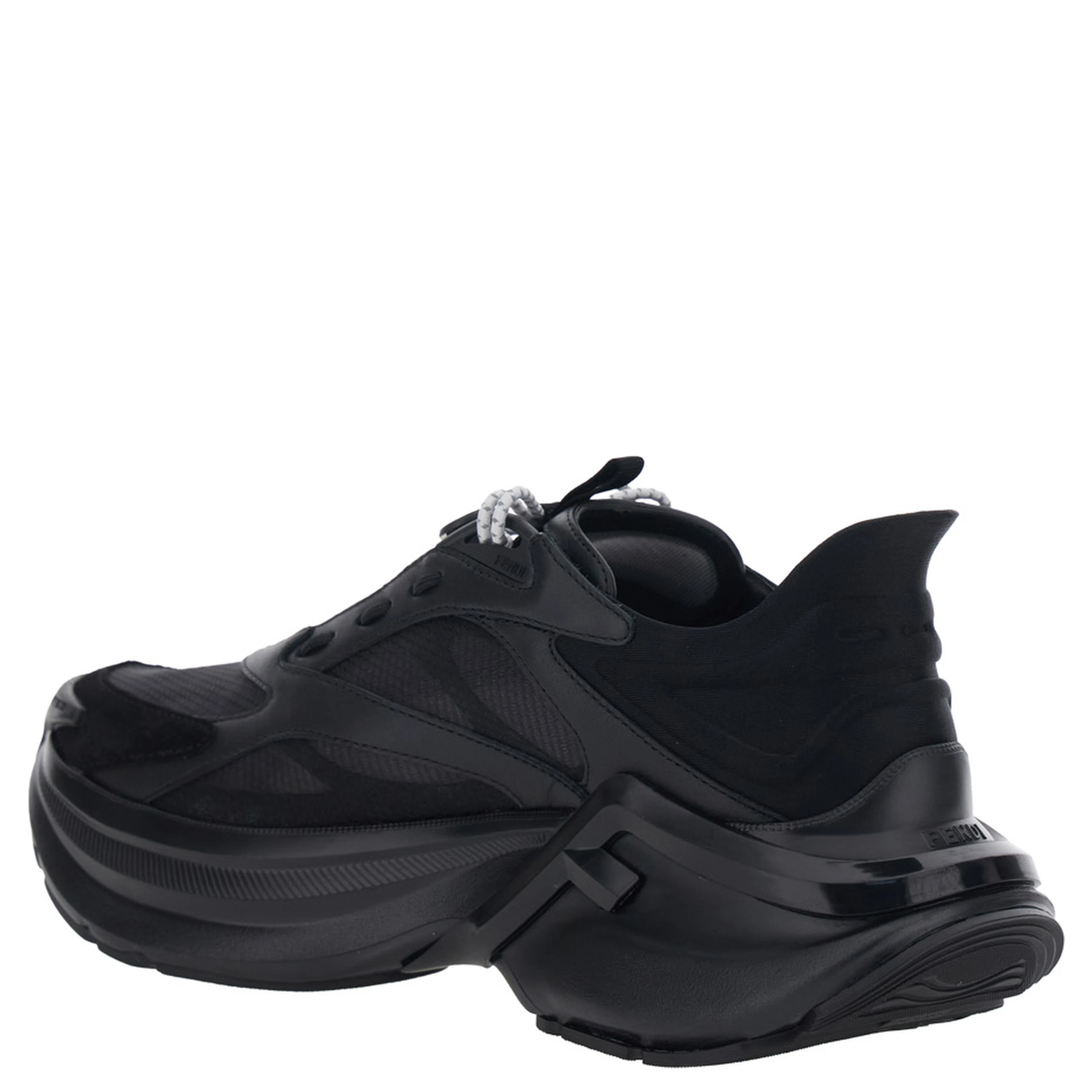 Black Sneaker F-Light Low Top with FF Motif on the Side and Chunky Sole in Mesh and Leather for Women