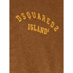 Brown Crew Neck T-shirt with Logo Print on the Front in Cotton for Men