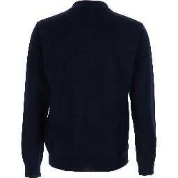 Blue Polo Style Sweater with VLogo Plaque on the Front in Wool for Men