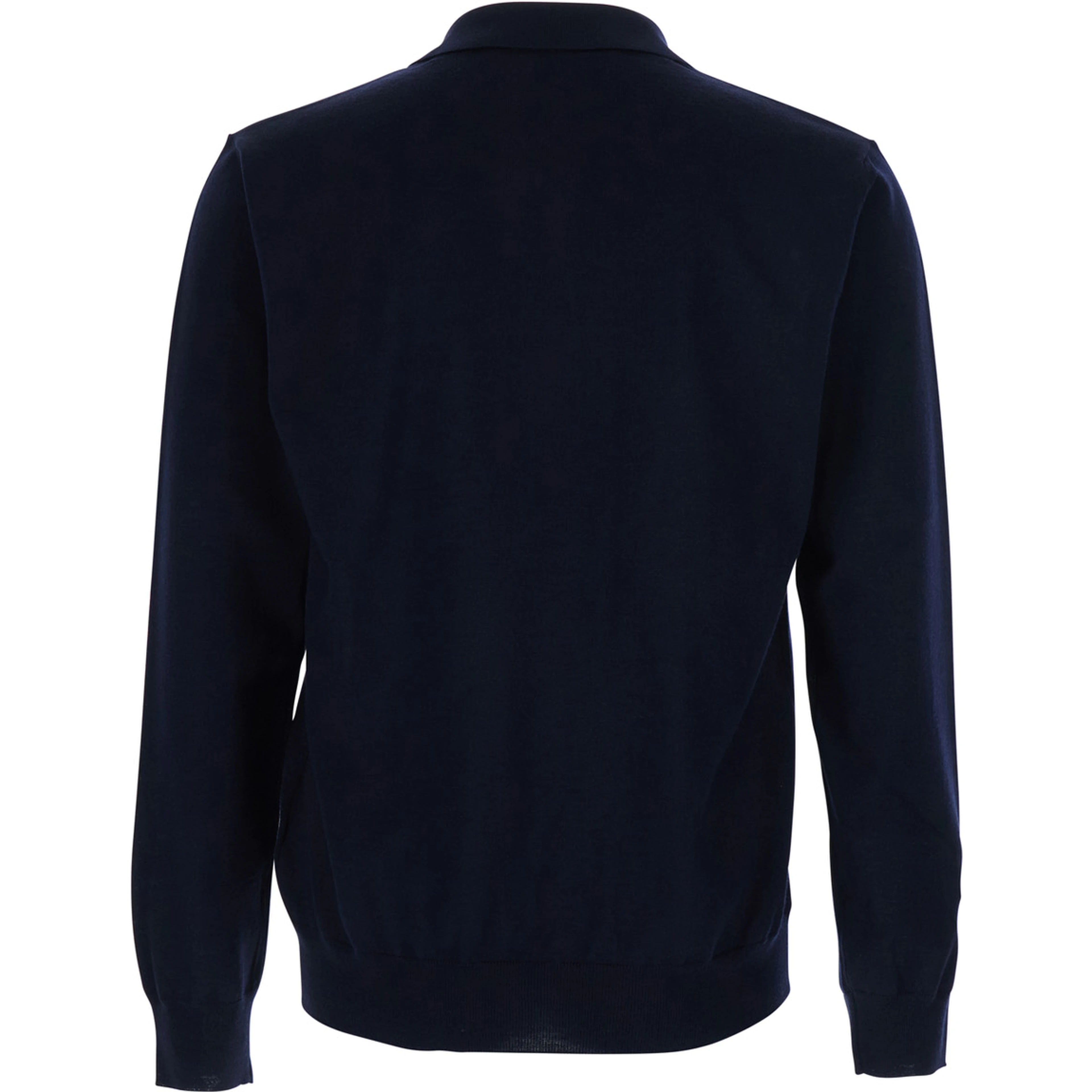 Blue Polo Style Sweater with VLogo Plaque on the Front in Wool for Men