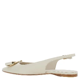 White Zelmi Slingback Ballet Shoes with Logo Plate on the Front In Leather for Women