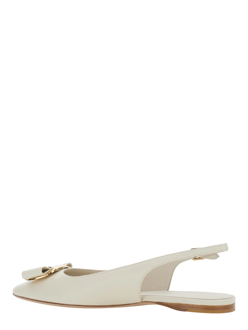 White Zelmi Slingback Ballet Shoes with Logo Plate on the Front In Leather for Women