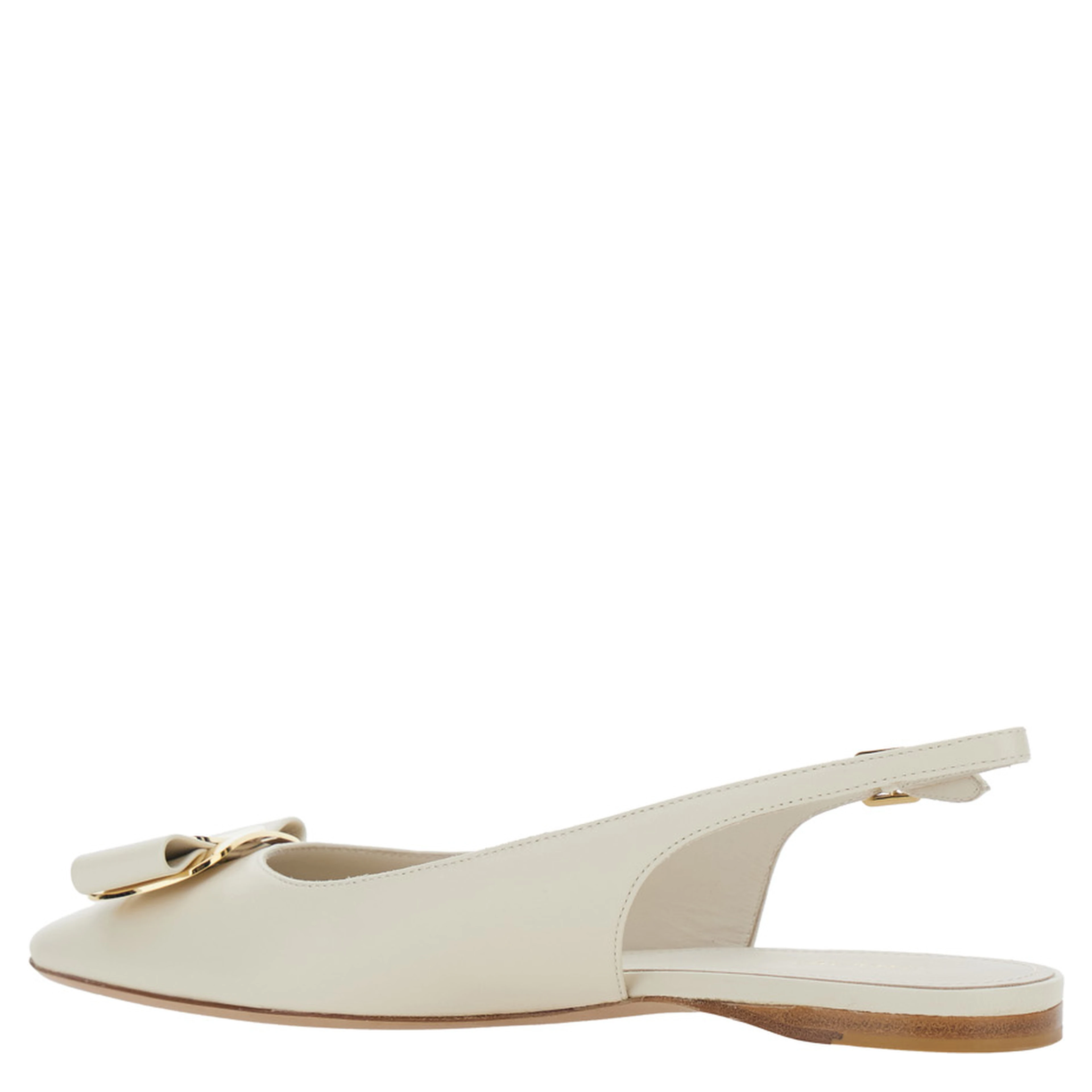 White Zelmi Slingback Ballet Shoes with Logo Plate on the Front In Leather for Women