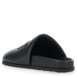 Black Mules with Asymmetrical Design and Padded Leather Logo Women