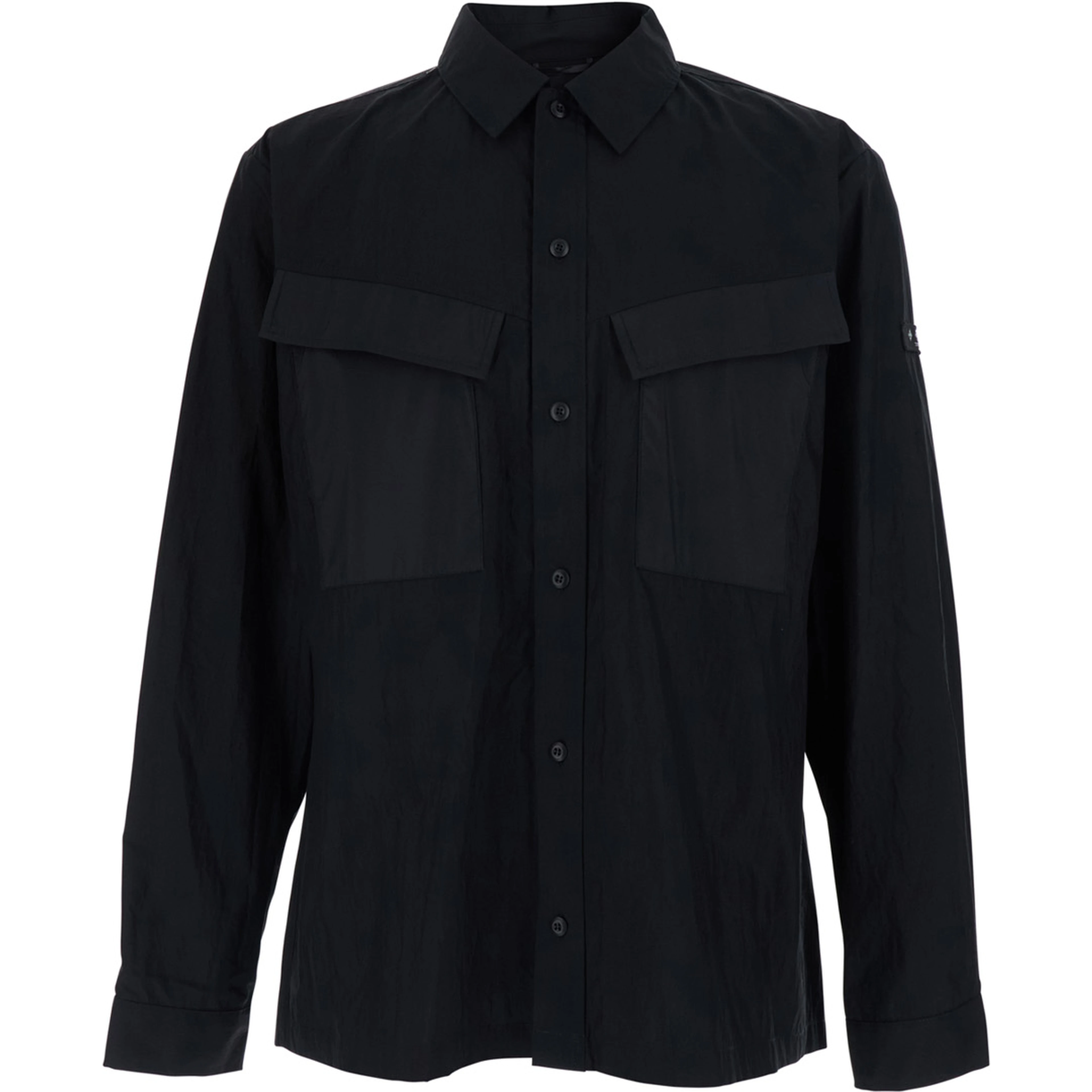 DORIS Black Jacket with Front Closure and Two Flap Pockets in Fabric for Men