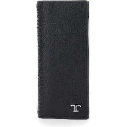 Vertical Wallet TODS with Logo Plate on the Front in Black Hammered Leather for Men