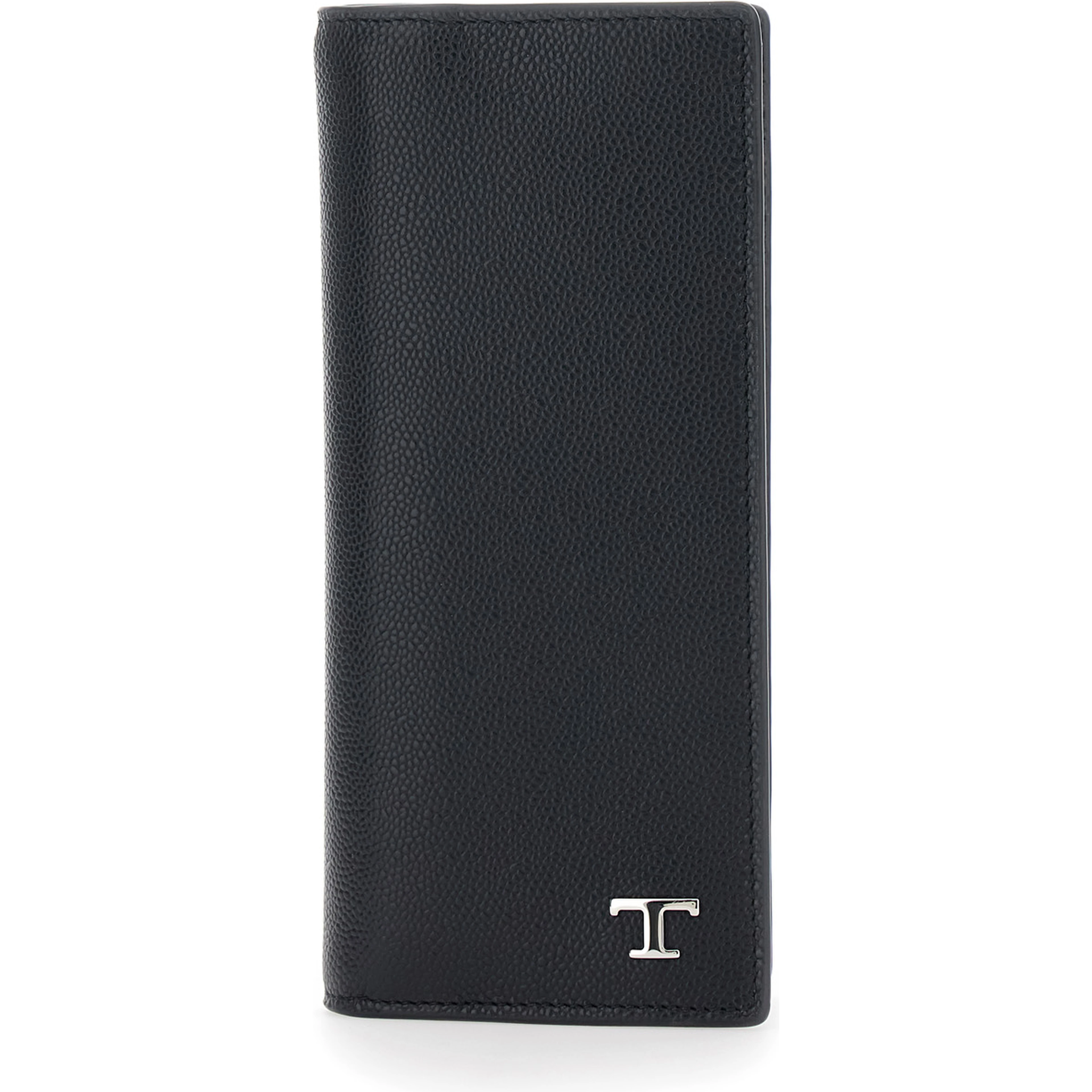 Vertical Wallet TODS with Logo Plate on the Front in Black Hammered Leather for Men