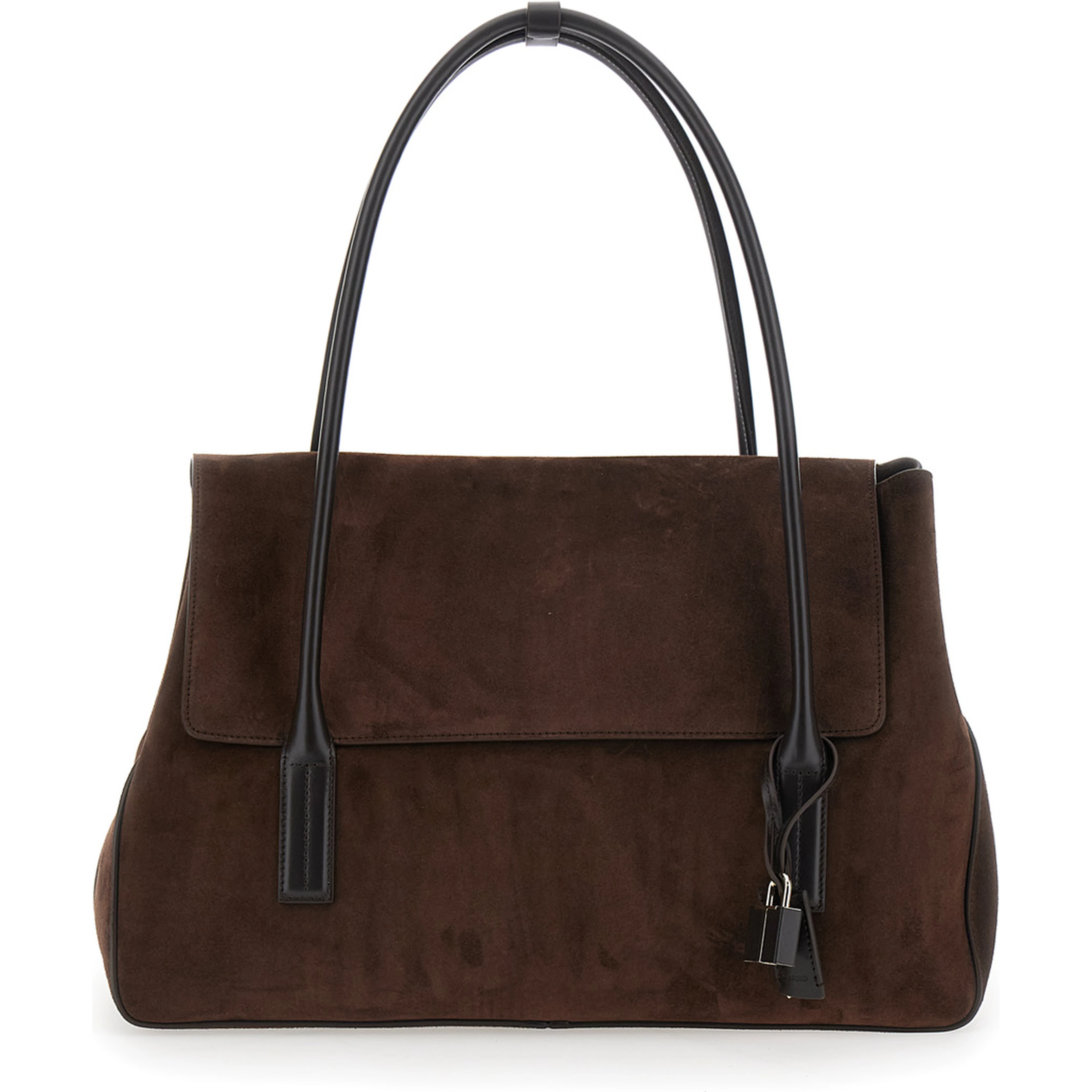 Brown Large Shoulder Bag with Padlock Details on the Front in Suede Woman