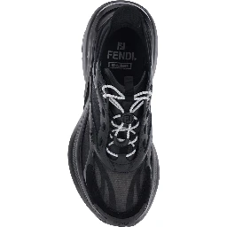 Black Sneaker F-Light Low Top with FF Motif on the Side and Chunky Sole in Mesh and Leather for Women