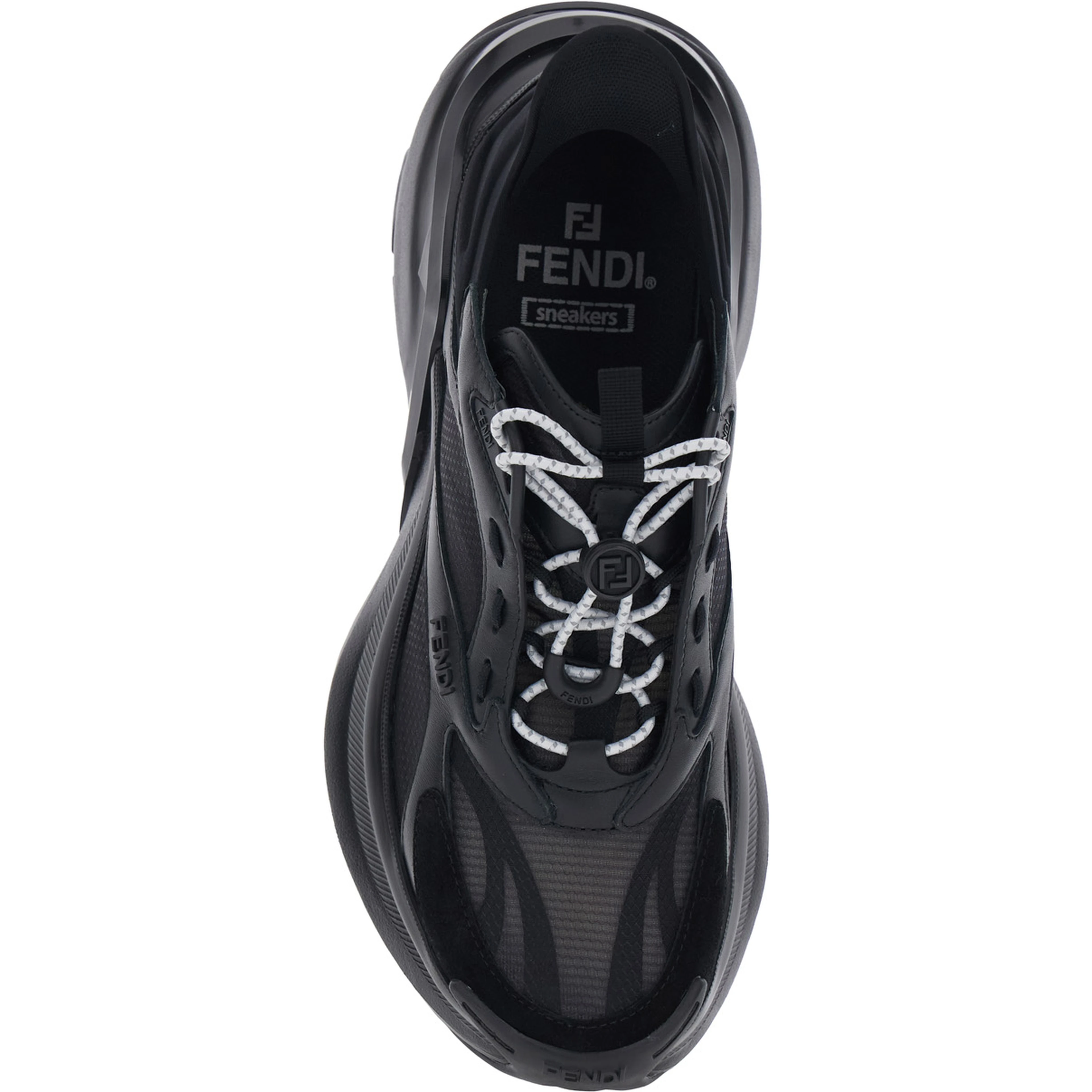Black Sneaker F-Light Low Top with FF Motif on the Side and Chunky Sole in Mesh and Leather for Women