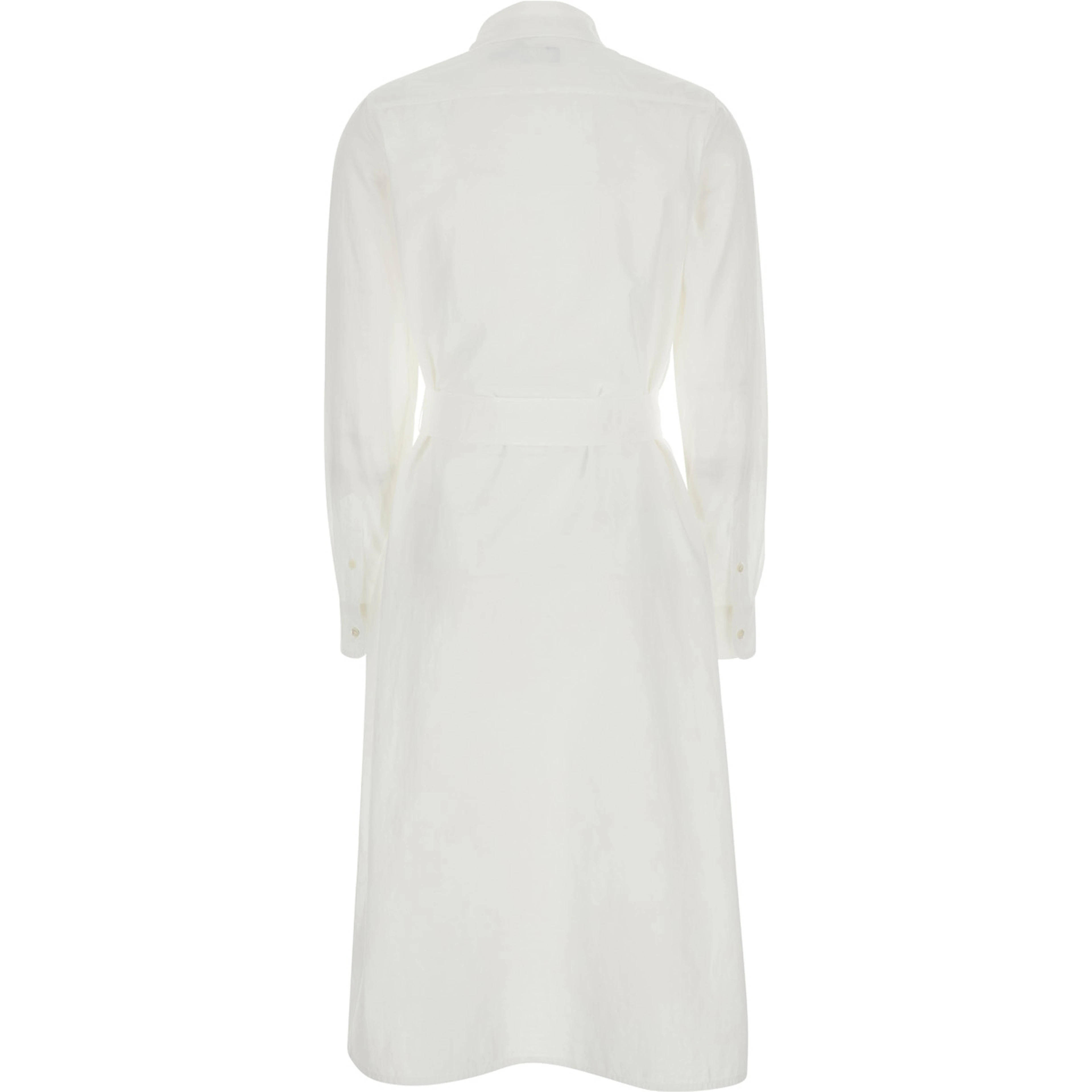 White Dress with Classic Collar and Pony Embroidery on Front in Cotton for Women