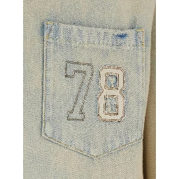 Light blue Jacket with classic collar and vintage effect in denim for men