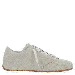 Tact Grey Low Top Sneakers with Logo Lettering on the Tongue in Suede Man