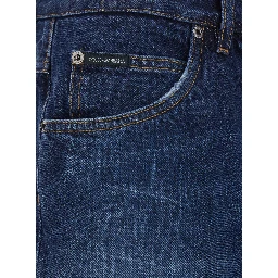 Blue Jeans with Belt Loops and Logo Patch on the Back for Men
