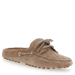 Loafers with Side Laces in Brown Suede for Men