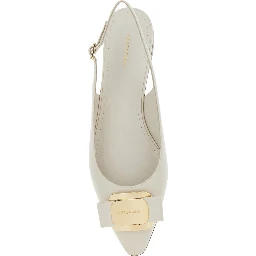 White Zelmi Slingback Ballet Shoes with Logo Plate on the Front In Leather for Women
