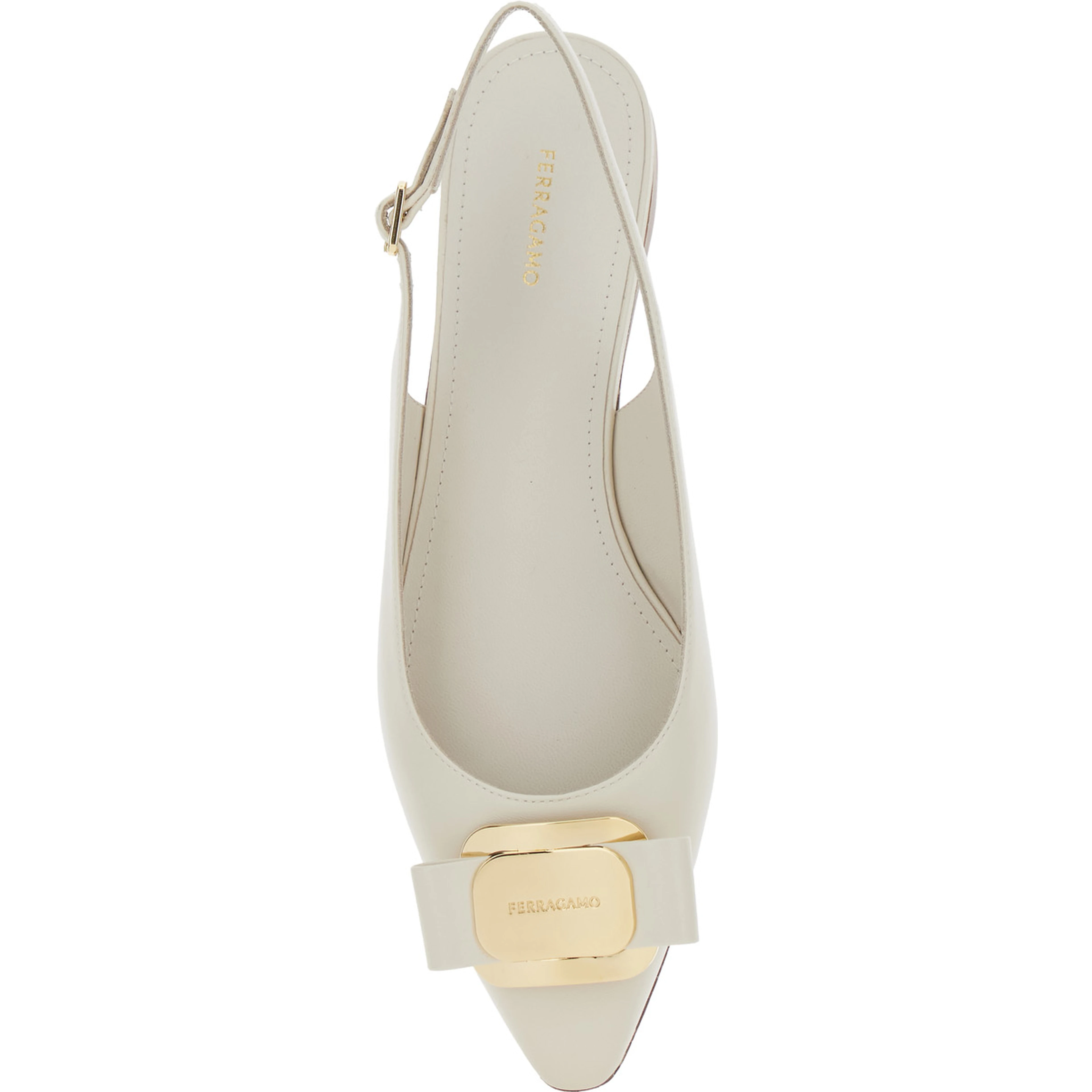 White Zelmi Slingback Ballet Shoes with Logo Plate on the Front In Leather for Women