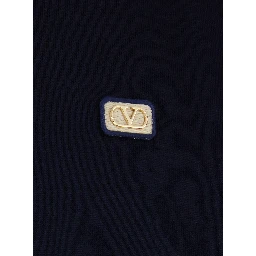 Blue Polo Style Sweater with VLogo Plaque on the Front in Wool for Men