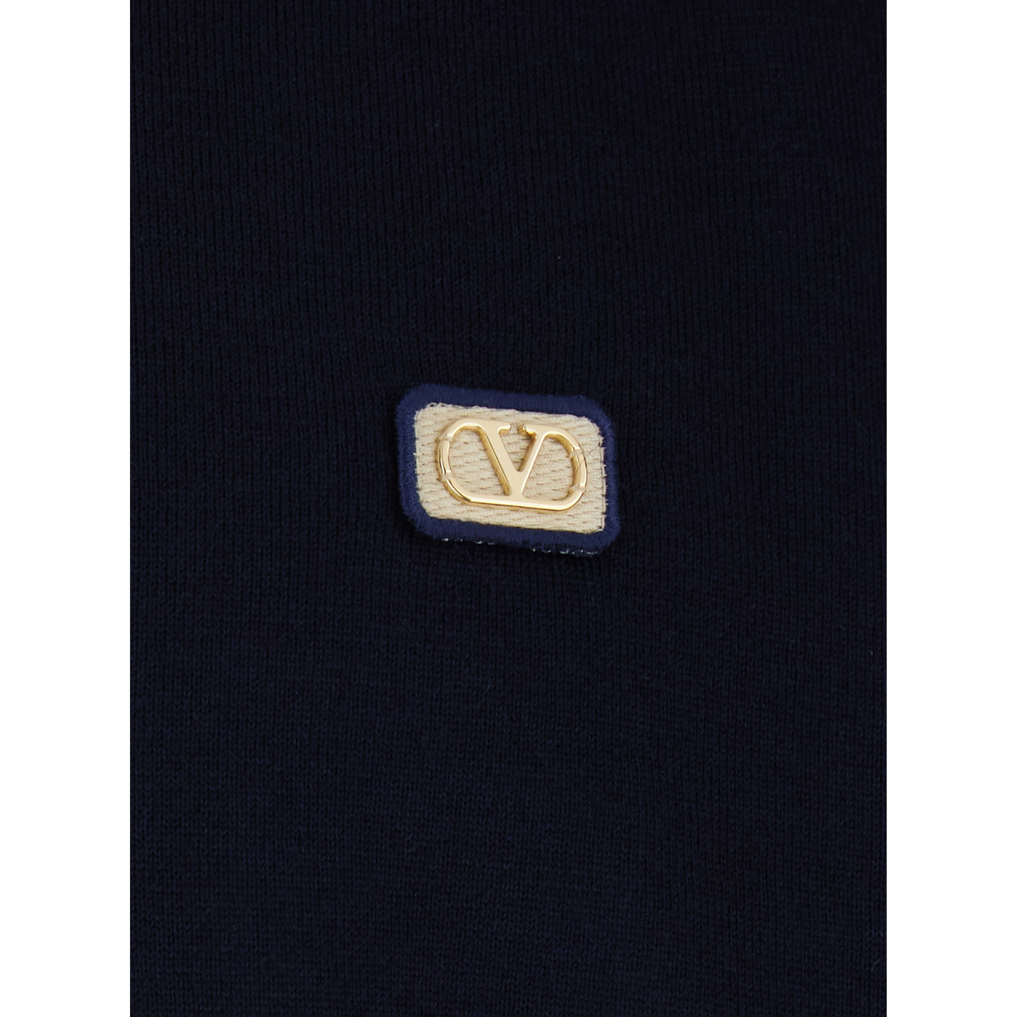 Blue Polo Style Sweater with VLogo Plaque on the Front in Wool for Men